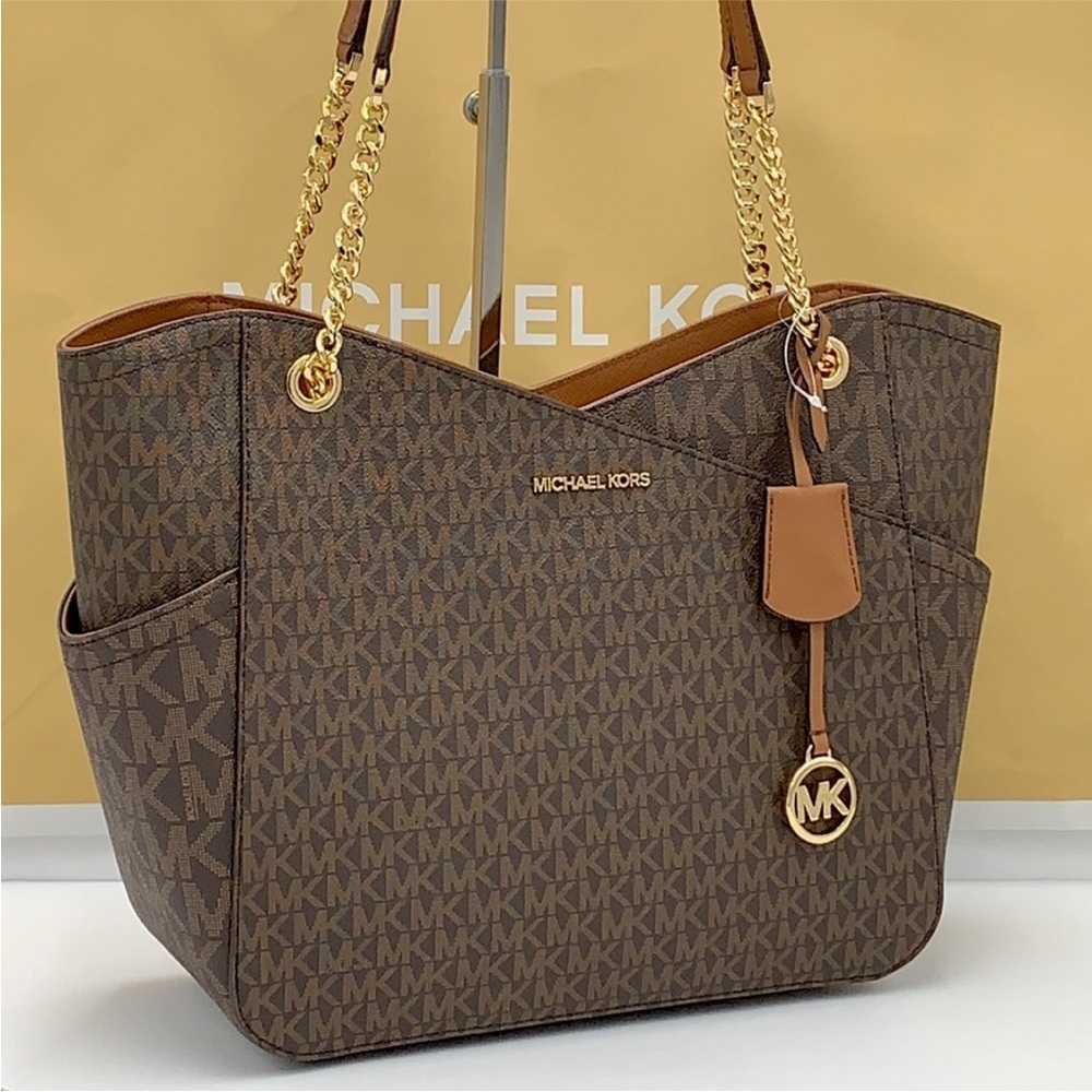 MICHAEL KORS LARGE X CHAIN LOGO
SHOULDER BAG BROWN SIGNATURE COLOR - Picture 3 of 16